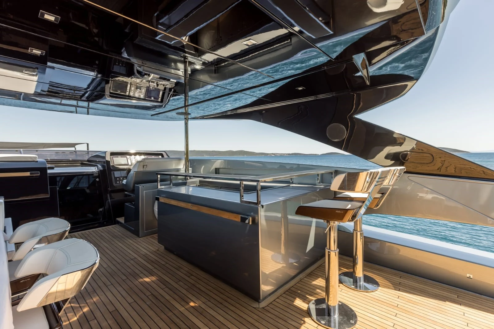 Outdoor bar and seating aboard YOYITA II