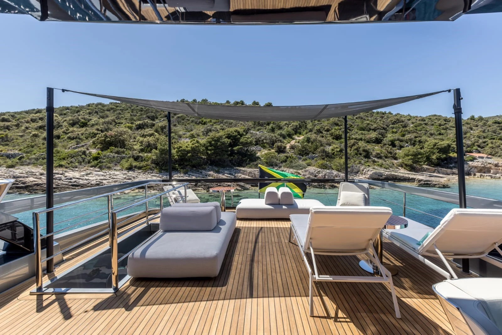 Flybridge lounge with open-water views
