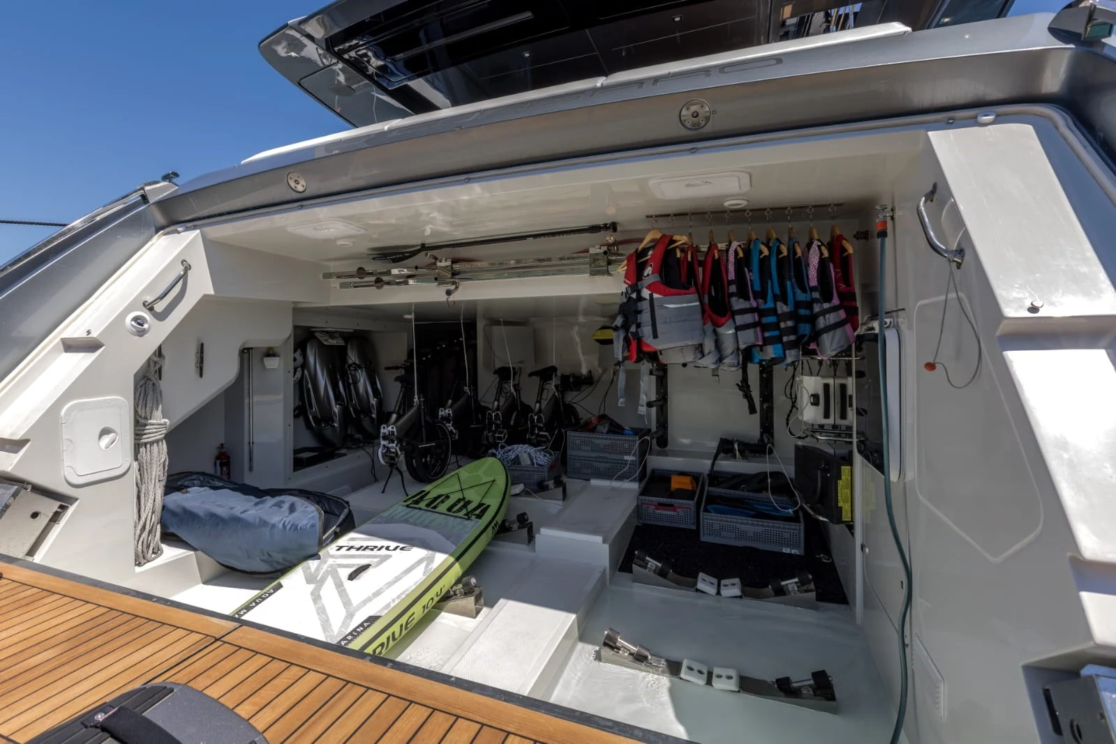 Water-toy garage aboard YOYITA II